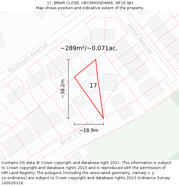 17, BRIAR CLOSE, HECKMONDWIKE, WF16 9JH: Plot and title map