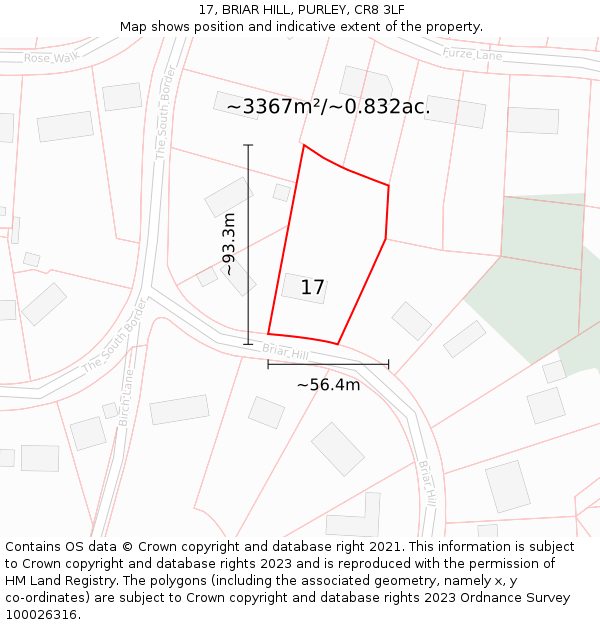 17, BRIAR HILL, PURLEY, CR8 3LF: Plot and title map