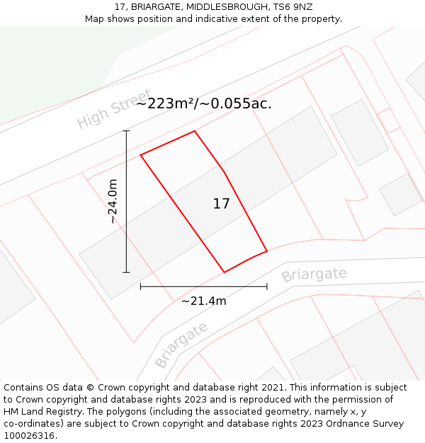 17, BRIARGATE, MIDDLESBROUGH, TS6 9NZ: Plot and title map