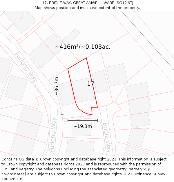 17, BRIDLE WAY, GREAT AMWELL, WARE, SG12 9TJ: Plot and title map