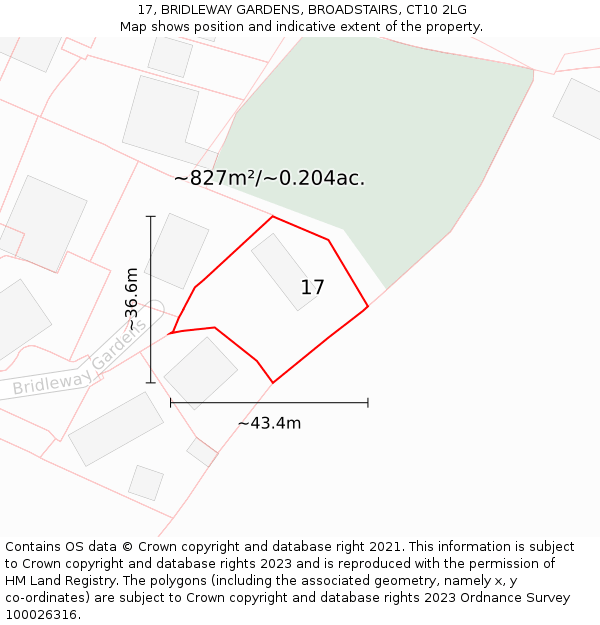 17, BRIDLEWAY GARDENS, BROADSTAIRS, CT10 2LG: Plot and title map