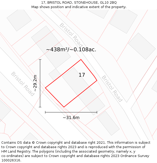 17, BRISTOL ROAD, STONEHOUSE, GL10 2BQ: Plot and title map