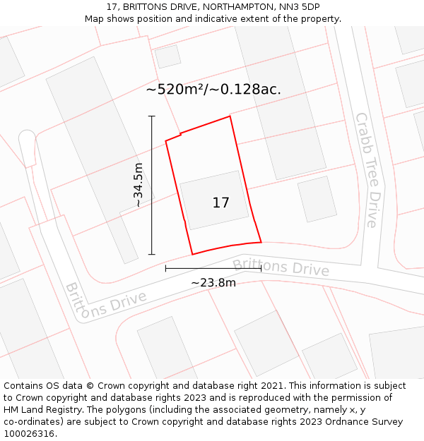 17, BRITTONS DRIVE, NORTHAMPTON, NN3 5DP: Plot and title map