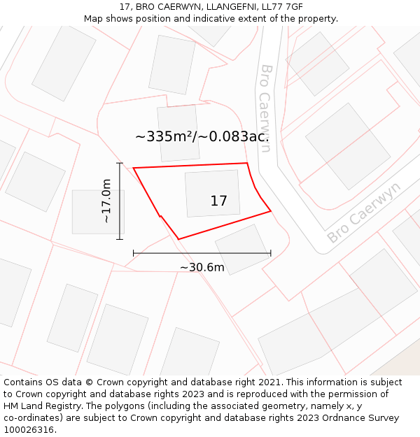 17, BRO CAERWYN, LLANGEFNI, LL77 7GF: Plot and title map