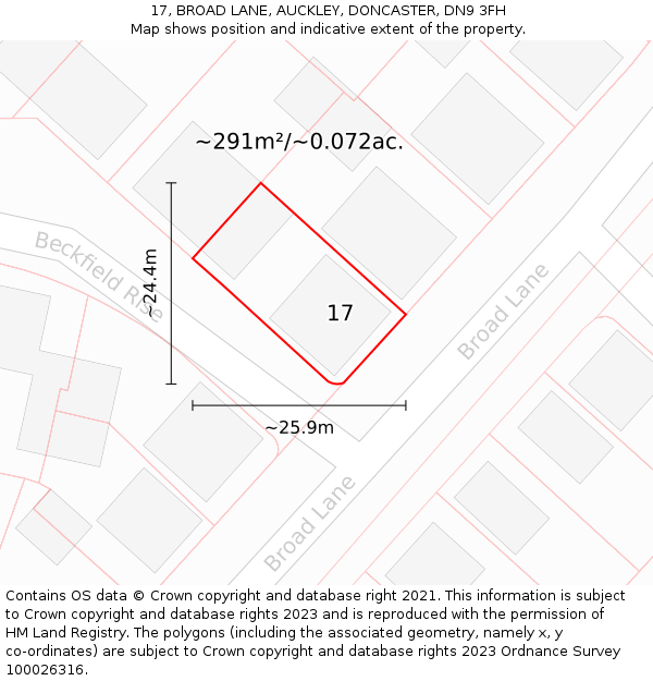 17, BROAD LANE, AUCKLEY, DONCASTER, DN9 3FH: Plot and title map