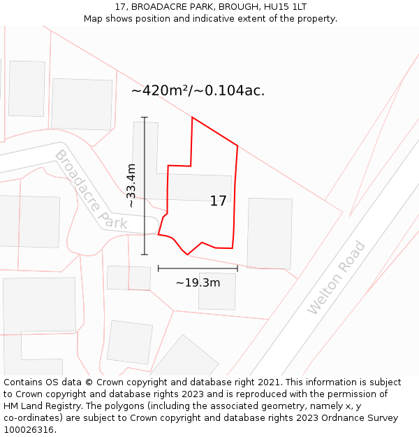 17, BROADACRE PARK, BROUGH, HU15 1LT: Plot and title map