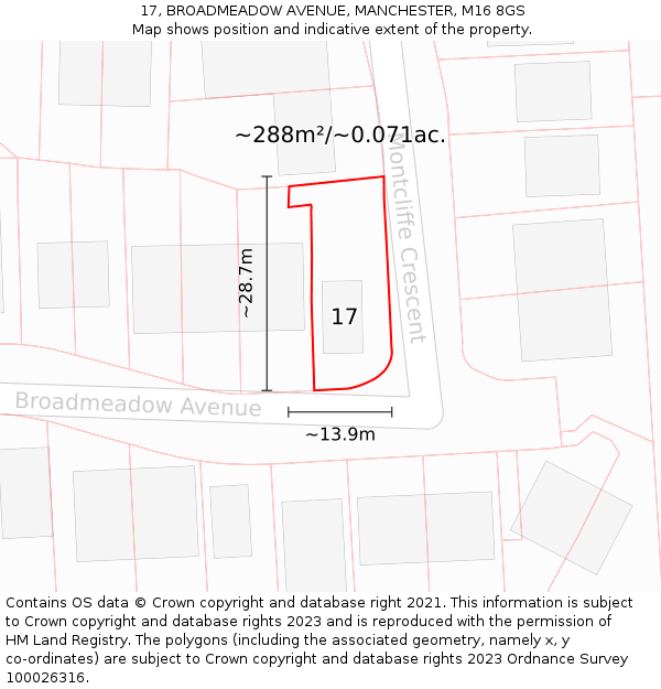 17, BROADMEADOW AVENUE, MANCHESTER, M16 8GS: Plot and title map