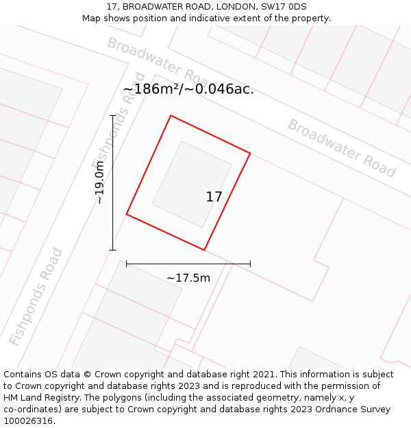 17, BROADWATER ROAD, LONDON, SW17 0DS: Plot and title map