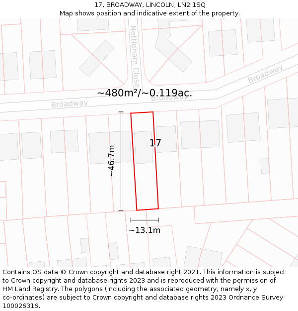 17, BROADWAY, LINCOLN, LN2 1SQ: Plot and title map
