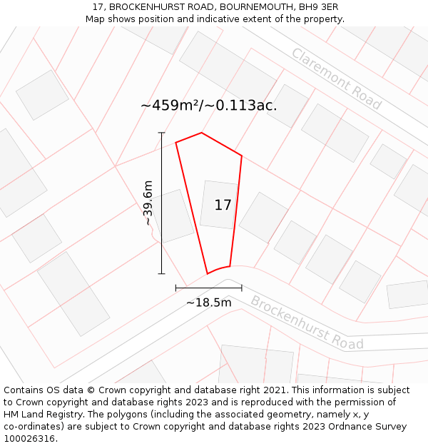 17, BROCKENHURST ROAD, BOURNEMOUTH, BH9 3ER: Plot and title map