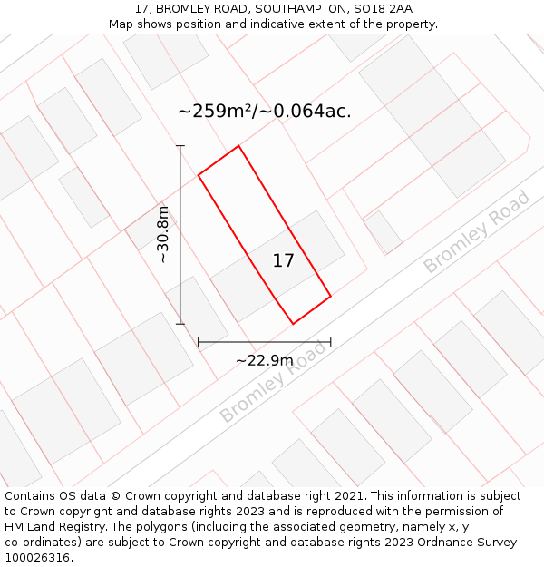 17, BROMLEY ROAD, SOUTHAMPTON, SO18 2AA: Plot and title map