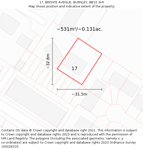 17, BRONTE AVENUE, BURNLEY, BB10 3HY: Plot and title map