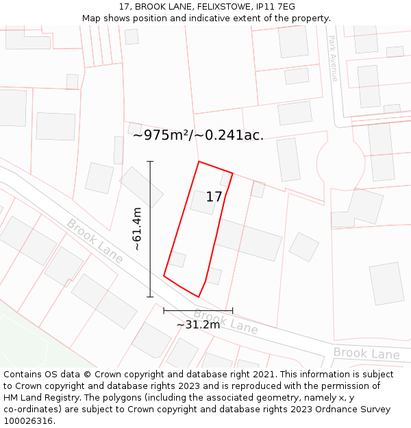 17, BROOK LANE, FELIXSTOWE, IP11 7EG: Plot and title map