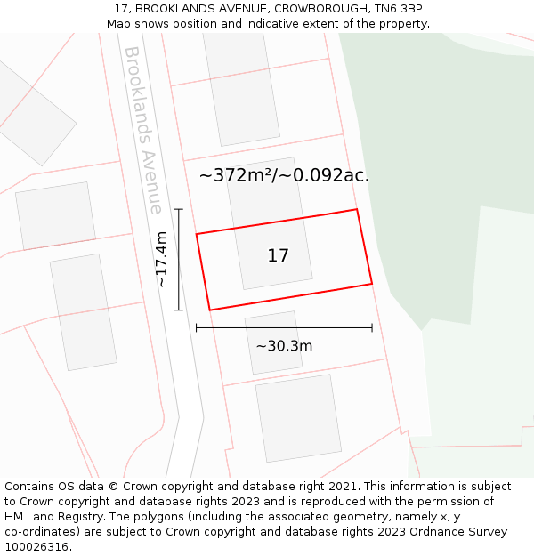 17, BROOKLANDS AVENUE, CROWBOROUGH, TN6 3BP: Plot and title map