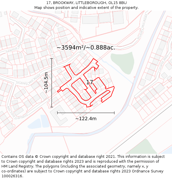 17, BROOKWAY, LITTLEBOROUGH, OL15 8BU: Plot and title map