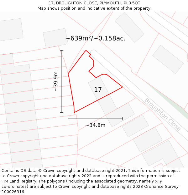 17, BROUGHTON CLOSE, PLYMOUTH, PL3 5QT: Plot and title map