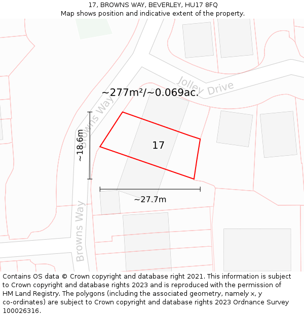 17, BROWNS WAY, BEVERLEY, HU17 8FQ: Plot and title map