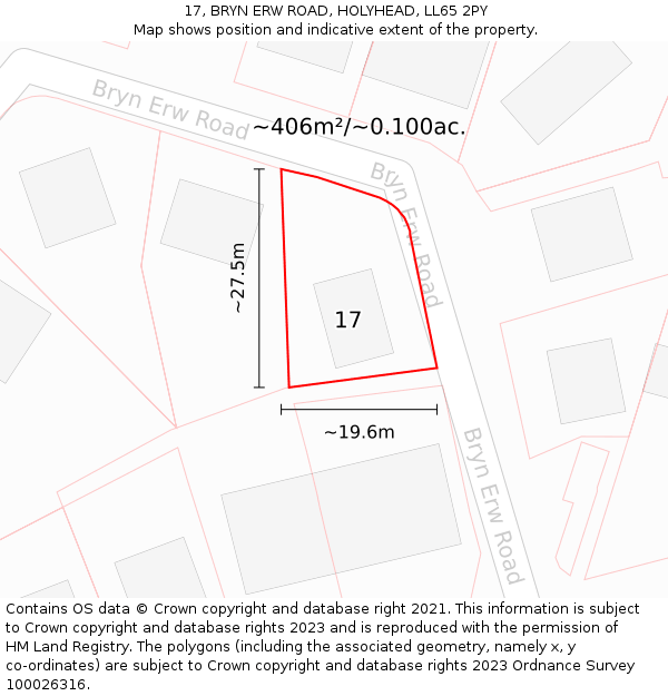 17, BRYN ERW ROAD, HOLYHEAD, LL65 2PY: Plot and title map