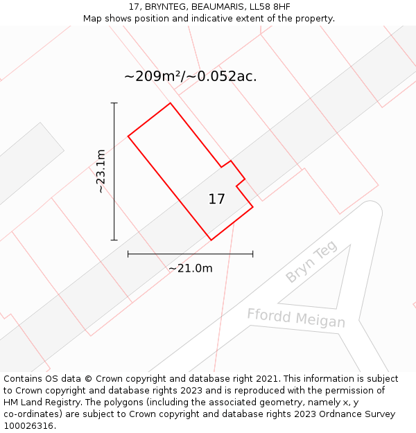 17, BRYNTEG, BEAUMARIS, LL58 8HF: Plot and title map