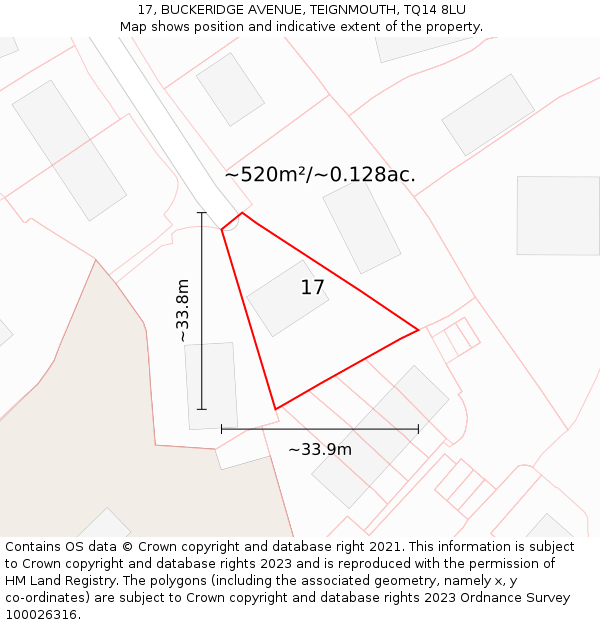 17, BUCKERIDGE AVENUE, TEIGNMOUTH, TQ14 8LU: Plot and title map