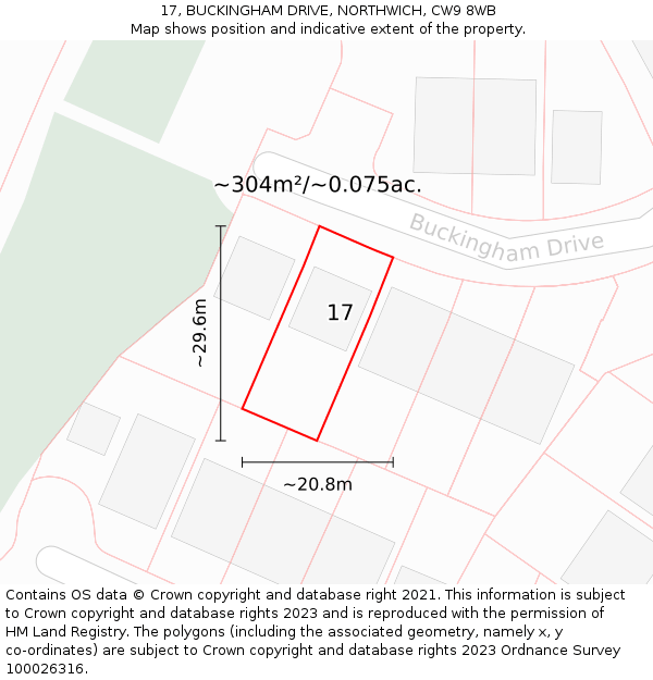 17, BUCKINGHAM DRIVE, NORTHWICH, CW9 8WB: Plot and title map