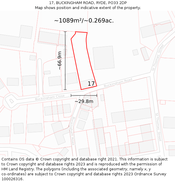 17, BUCKINGHAM ROAD, RYDE, PO33 2DP: Plot and title map