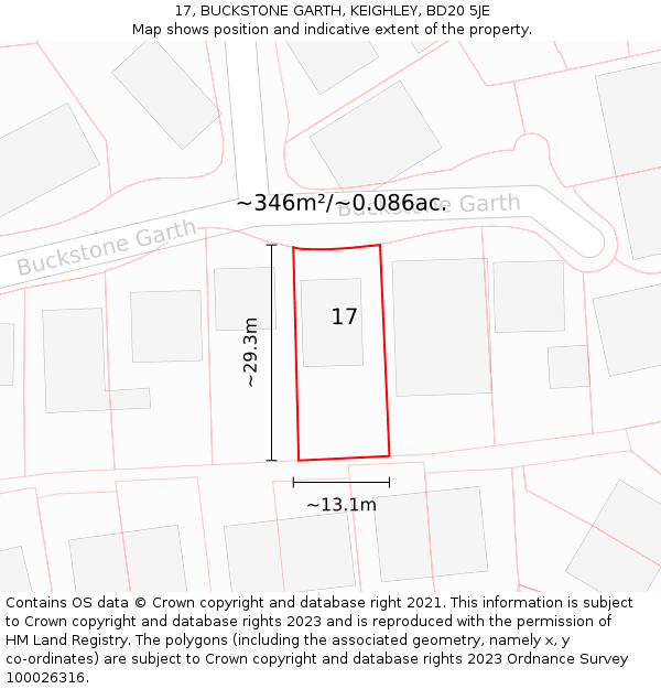 17, BUCKSTONE GARTH, KEIGHLEY, BD20 5JE: Plot and title map