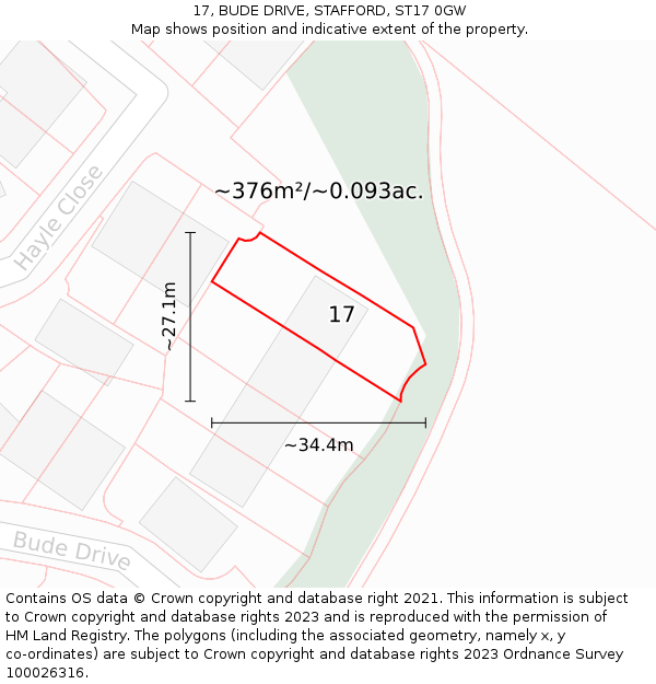 17, BUDE DRIVE, STAFFORD, ST17 0GW: Plot and title map