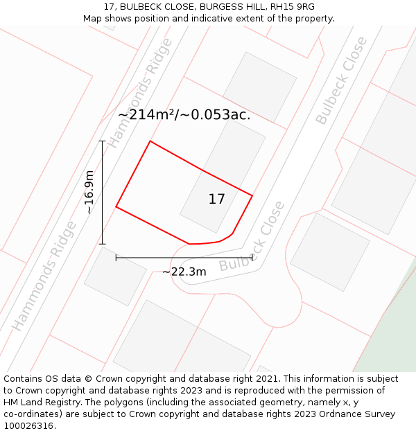 17, BULBECK CLOSE, BURGESS HILL, RH15 9RG: Plot and title map