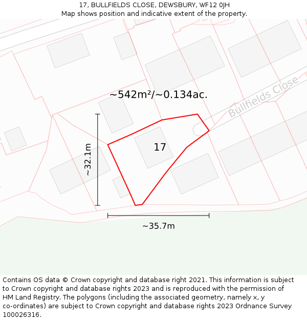 17, BULLFIELDS CLOSE, DEWSBURY, WF12 0JH: Plot and title map