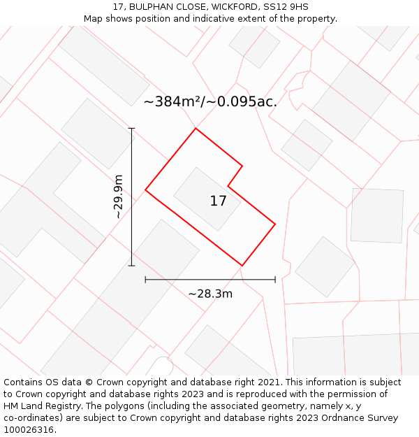 17, BULPHAN CLOSE, WICKFORD, SS12 9HS: Plot and title map