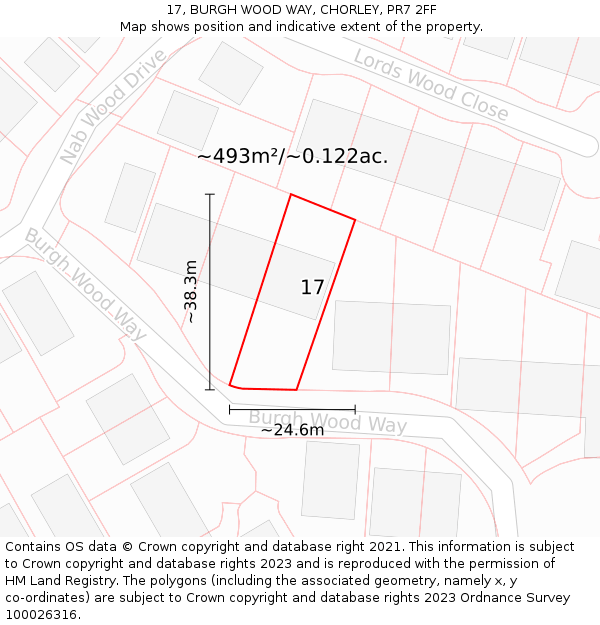 17, BURGH WOOD WAY, CHORLEY, PR7 2FF: Plot and title map