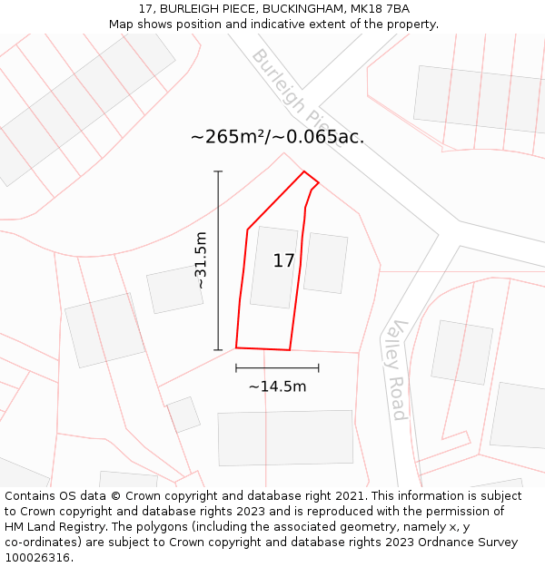 17, BURLEIGH PIECE, BUCKINGHAM, MK18 7BA: Plot and title map
