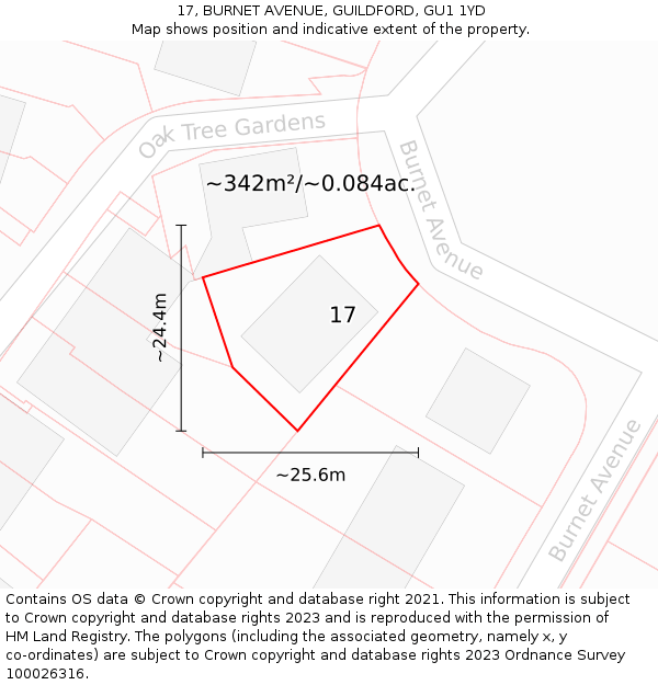 17, BURNET AVENUE, GUILDFORD, GU1 1YD: Plot and title map