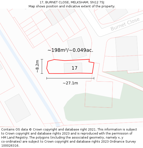 17, BURNET CLOSE, MELKSHAM, SN12 7SJ: Plot and title map