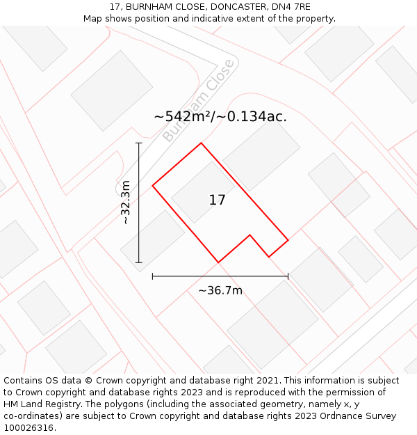 17, BURNHAM CLOSE, DONCASTER, DN4 7RE: Plot and title map