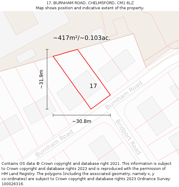 17, BURNHAM ROAD, CHELMSFORD, CM1 6LZ: Plot and title map