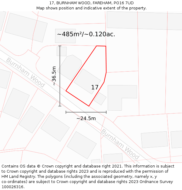 17, BURNHAM WOOD, FAREHAM, PO16 7UD: Plot and title map