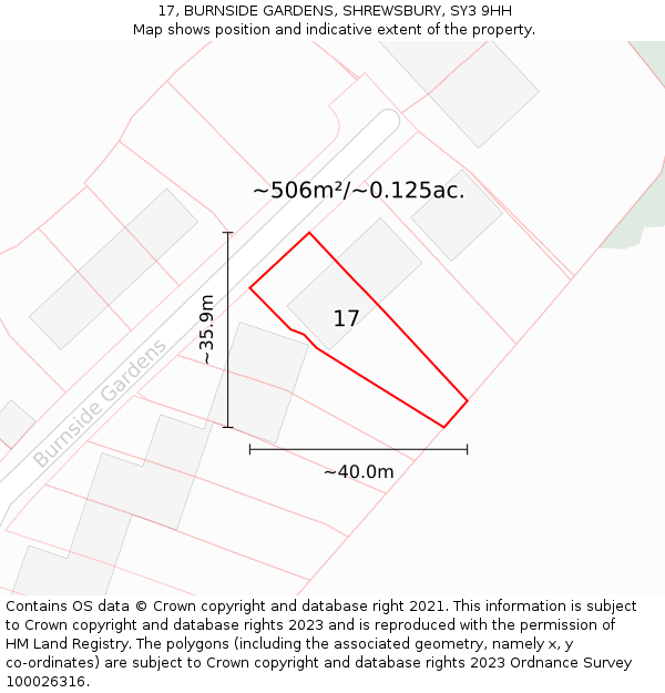 17, BURNSIDE GARDENS, SHREWSBURY, SY3 9HH: Plot and title map