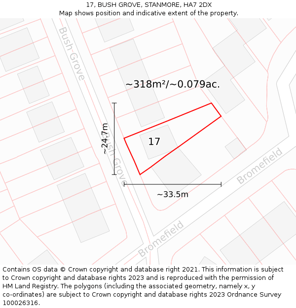17, BUSH GROVE, STANMORE, HA7 2DX: Plot and title map