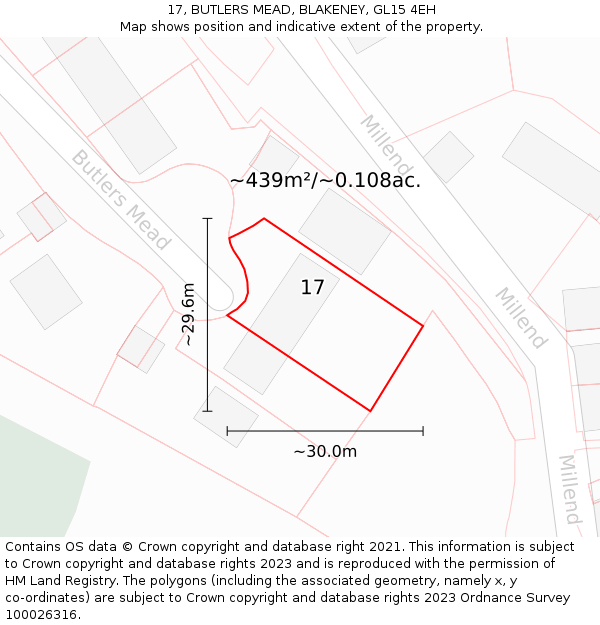 17, BUTLERS MEAD, BLAKENEY, GL15 4EH: Plot and title map