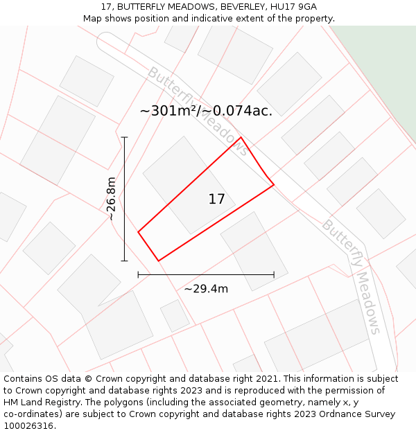 17, BUTTERFLY MEADOWS, BEVERLEY, HU17 9GA: Plot and title map