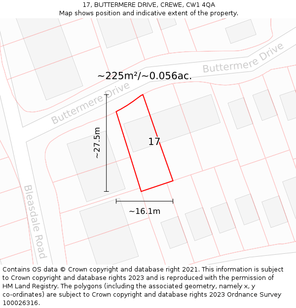 17, BUTTERMERE DRIVE, CREWE, CW1 4QA: Plot and title map