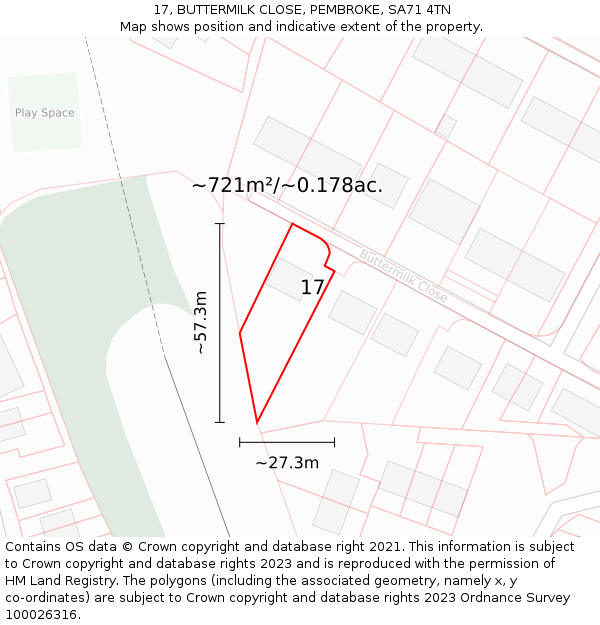 17, BUTTERMILK CLOSE, PEMBROKE, SA71 4TN: Plot and title map