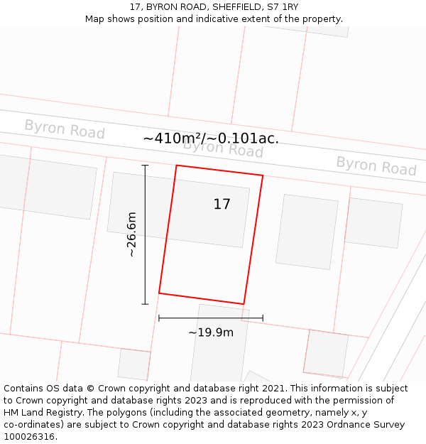 17, BYRON ROAD, SHEFFIELD, S7 1RY: Plot and title map