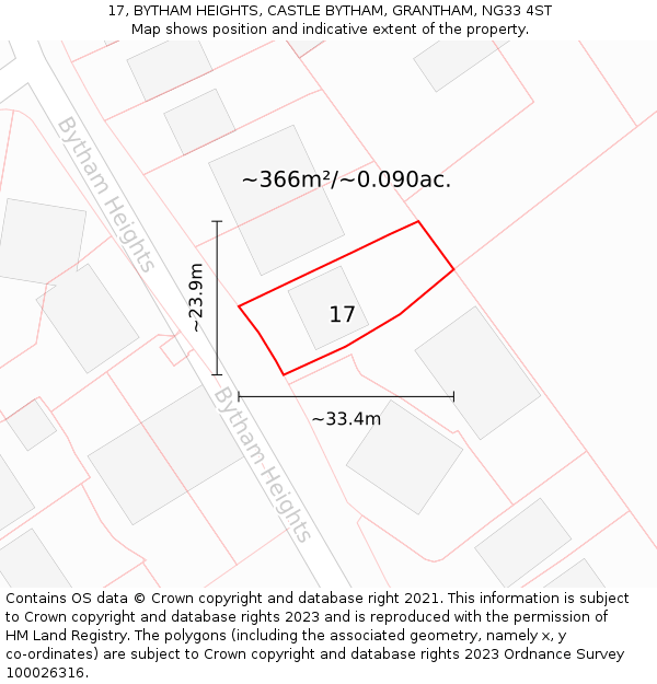 17, BYTHAM HEIGHTS, CASTLE BYTHAM, GRANTHAM, NG33 4ST: Plot and title map