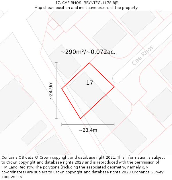 17, CAE RHOS, BRYNTEG, LL78 8JF: Plot and title map