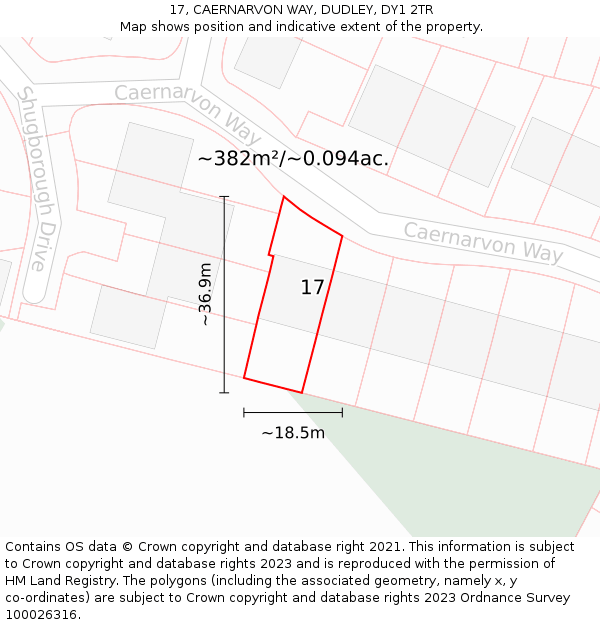 17, CAERNARVON WAY, DUDLEY, DY1 2TR: Plot and title map