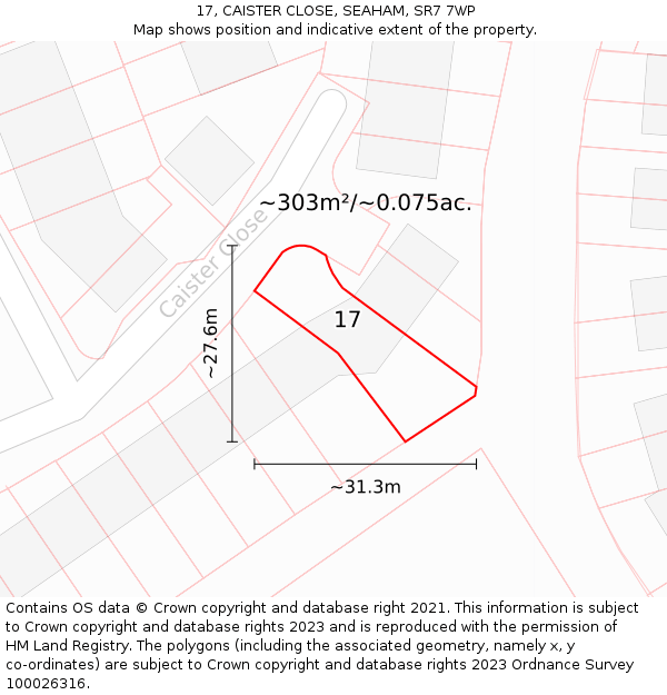 17, CAISTER CLOSE, SEAHAM, SR7 7WP: Plot and title map