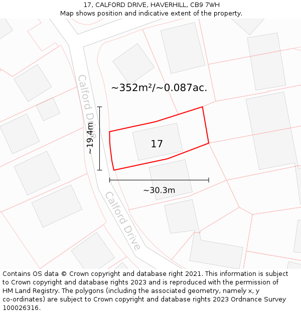 17, CALFORD DRIVE, HAVERHILL, CB9 7WH: Plot and title map